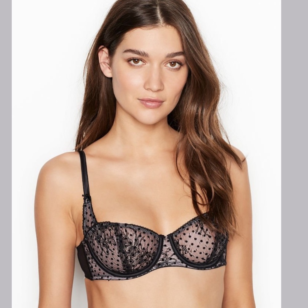 Victoria Secret Dream Angels Black Unlined Balconette Mesh Bra Size 32D